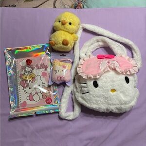Hello Kitty White & Pink Plush Crossbody Bag with Matching Accessories